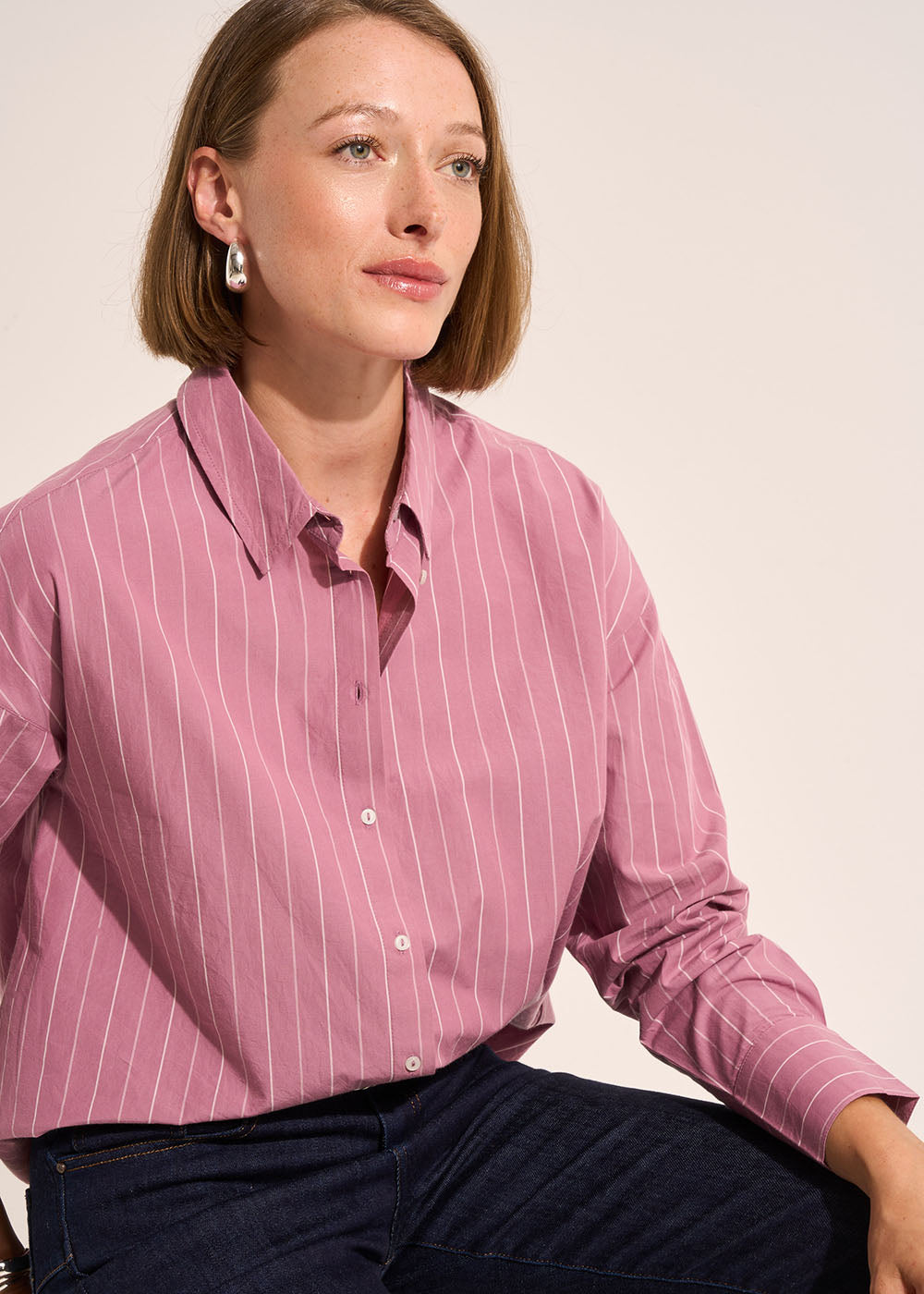 Chemise oversize en coton rayé à épaules tombantes - Sud Express - 5 - Sud Express