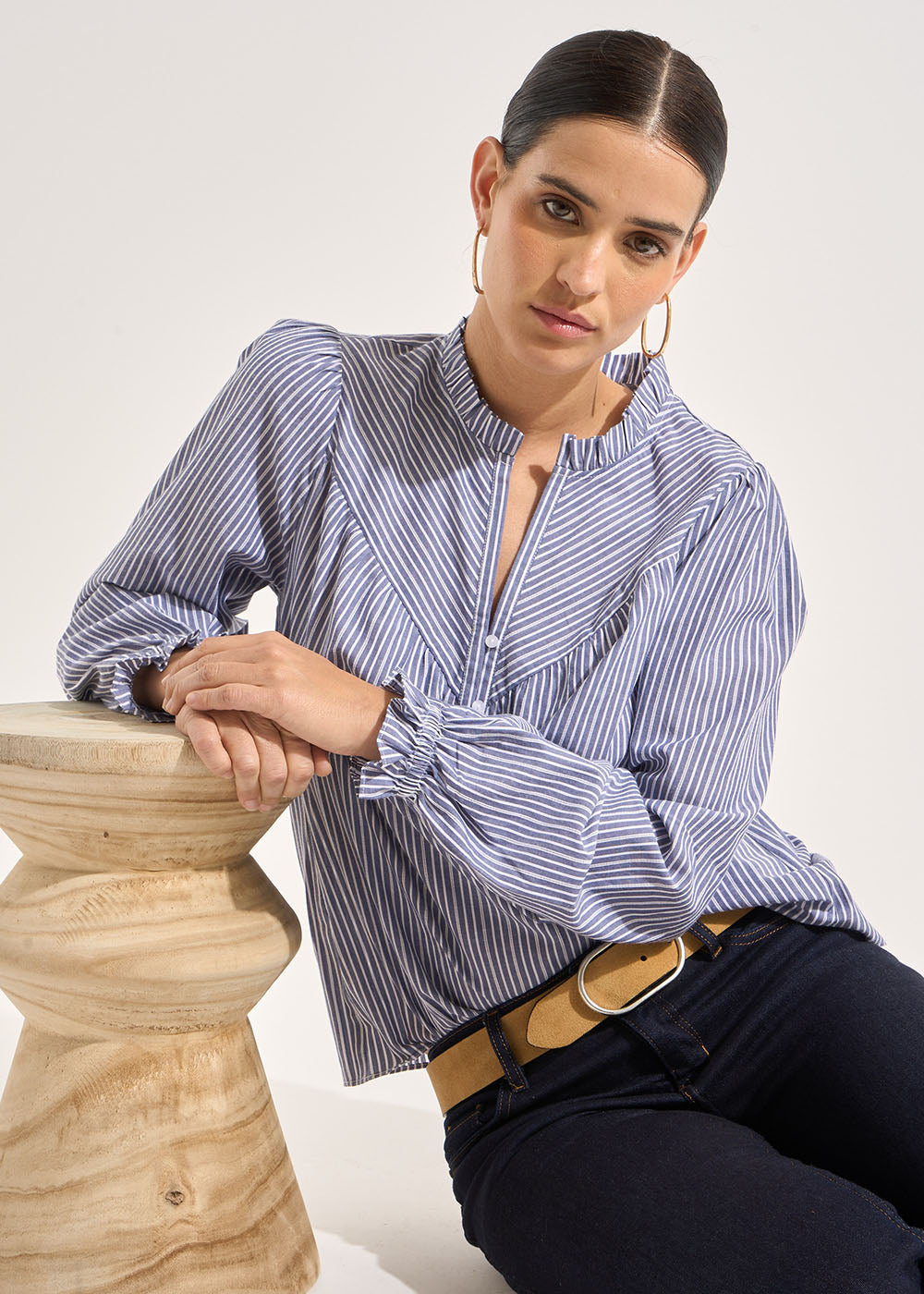 TONIMO Blouse ample rayée en coton avec encolure tunisienne - 4 - Sud Express - Sud Express