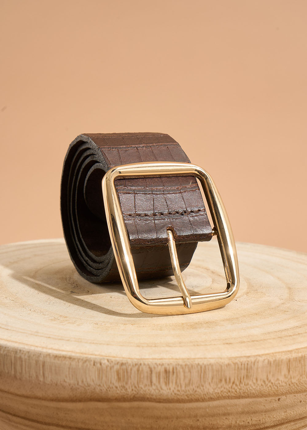 COSMO Ceinture en cuir texturé avec grande boucle dorée - 1 - Sud Express - Sud Express