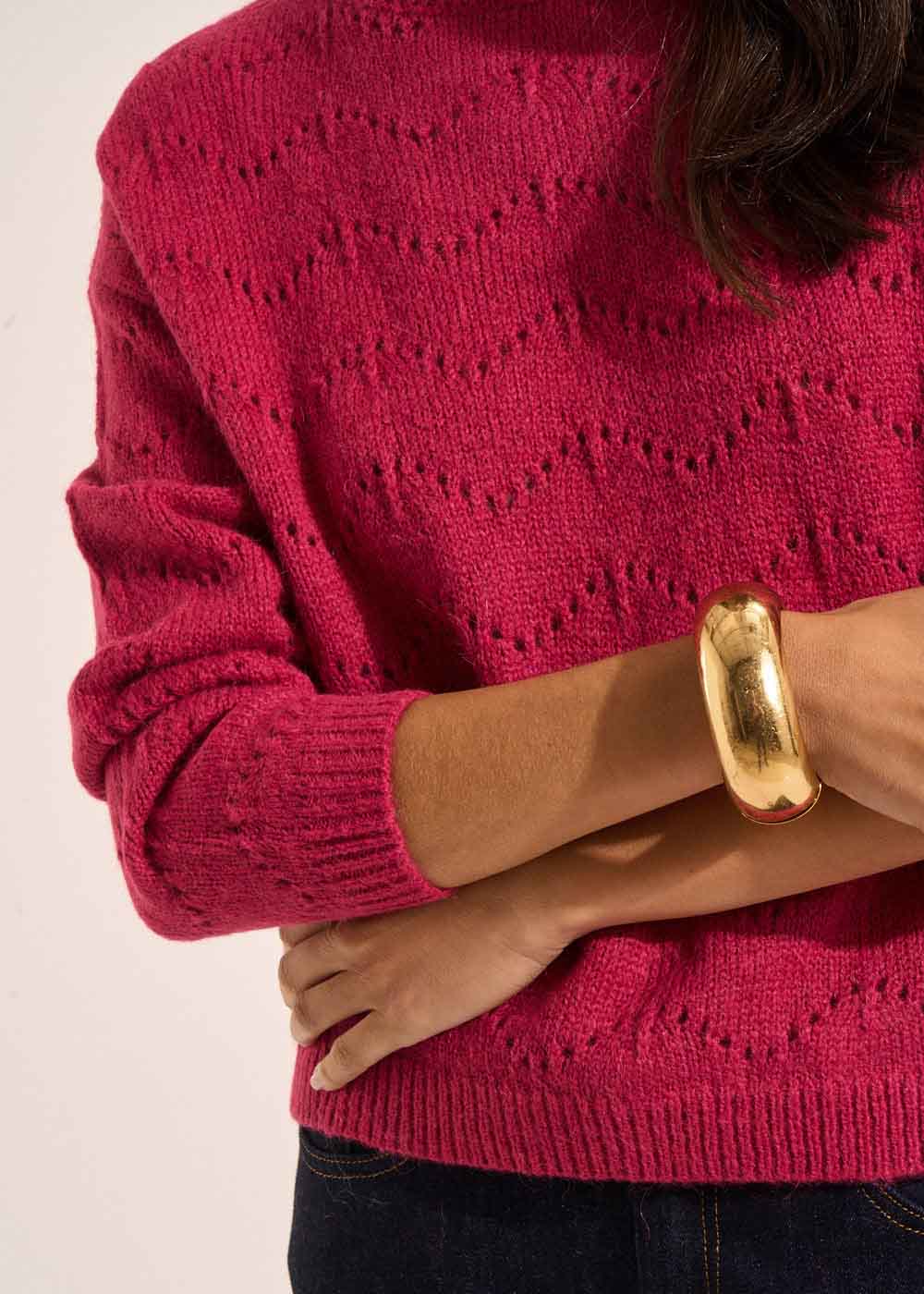 MATCHA Pull col rond avec jeu de points ajourés - 4 - Sud Express - Sud Express