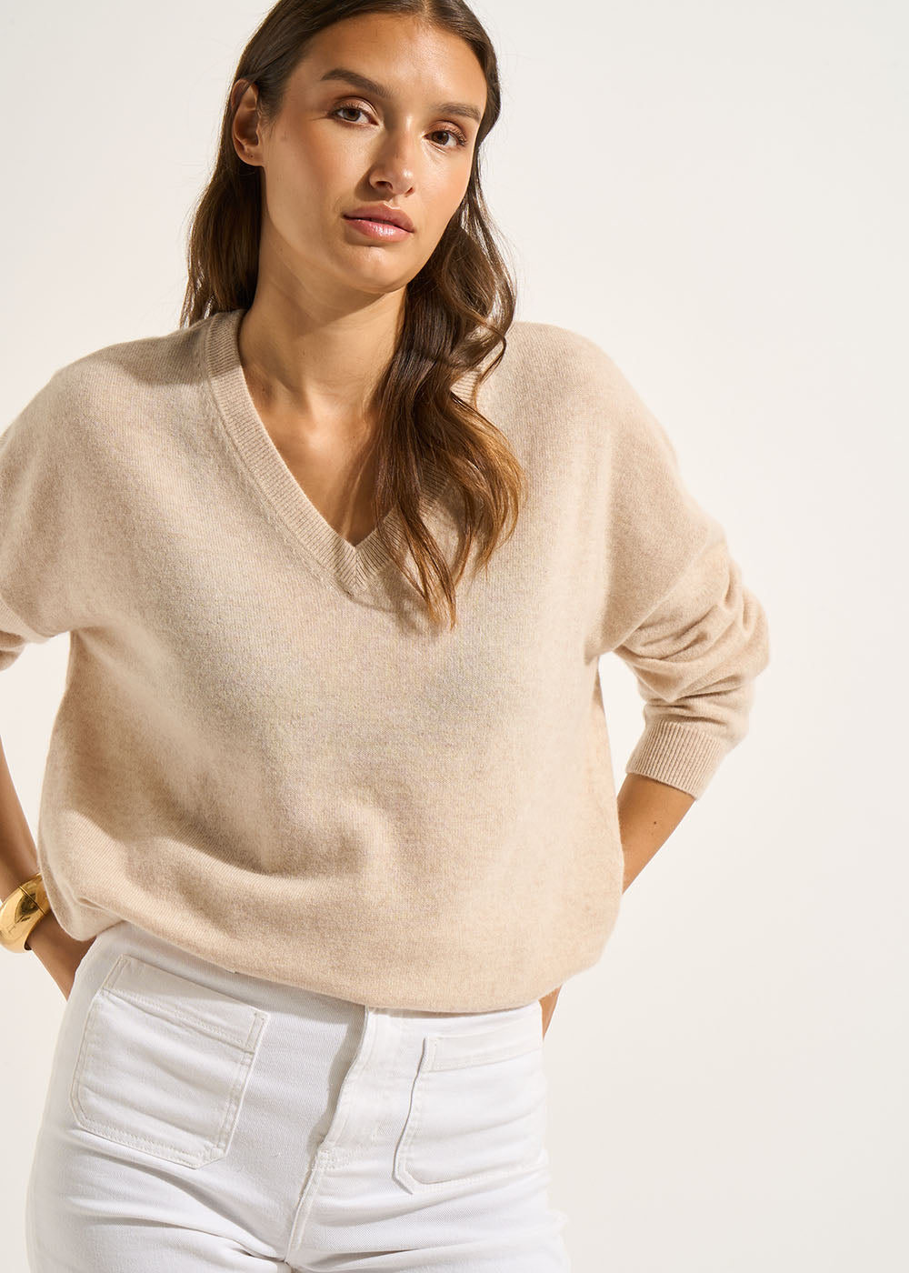 MAPOUPYNOU Pull col V en cachemire à manches longues - 1 - Sud Express - Sud Express