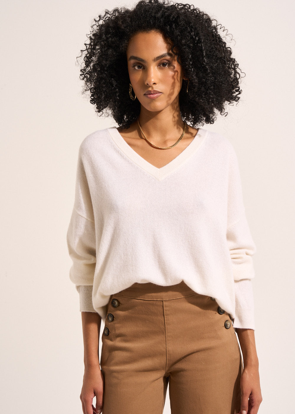 Pull col V en cachemire à manches longues - Sud Express - 5 - Sud Express