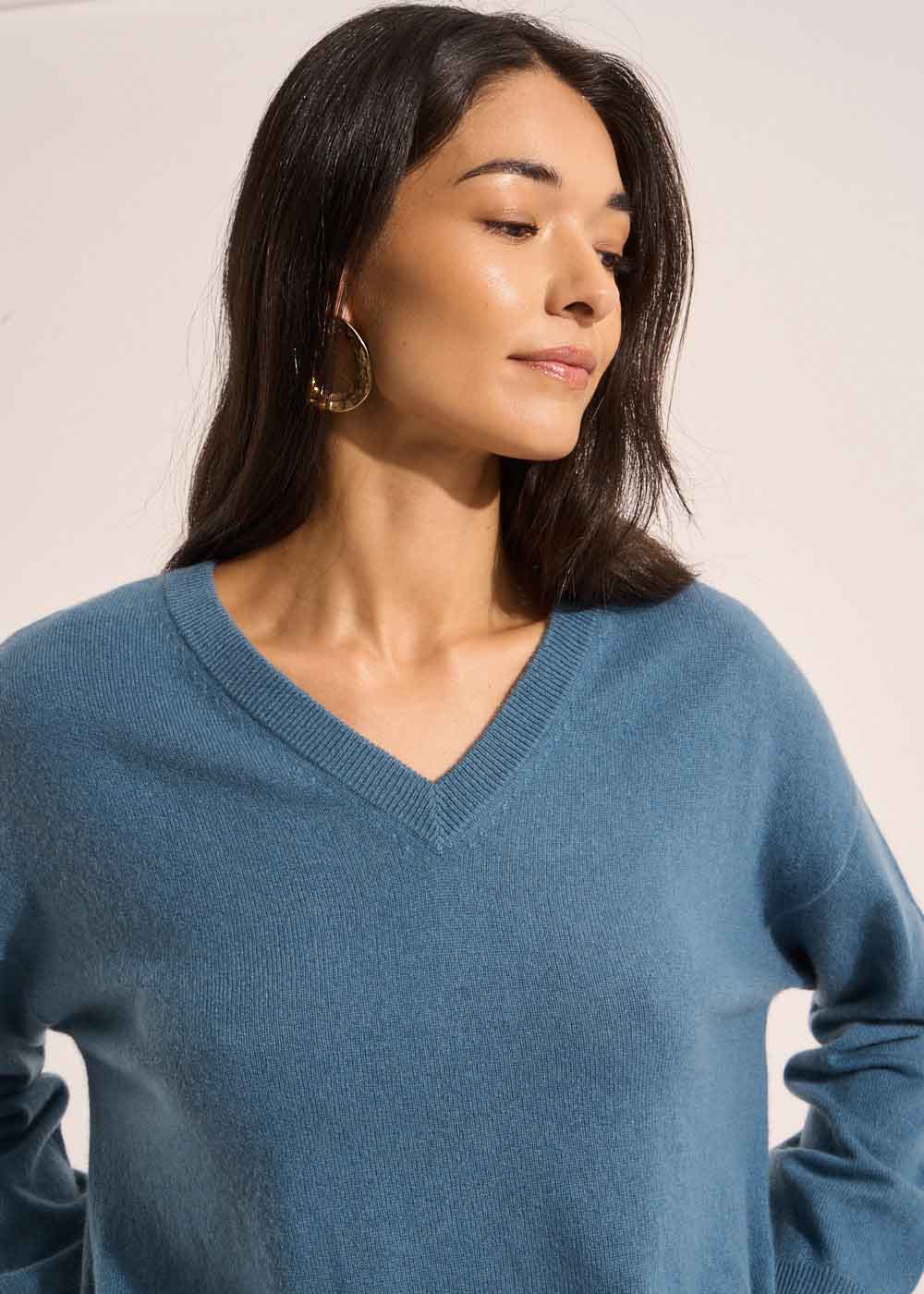 Pull col V en cachemire à manches longues - Sud Express - 2 - Sud Express