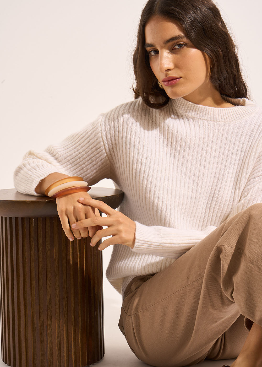 Pull col rond côtelé en cachemire - Sud Express - 5 - Sud Express