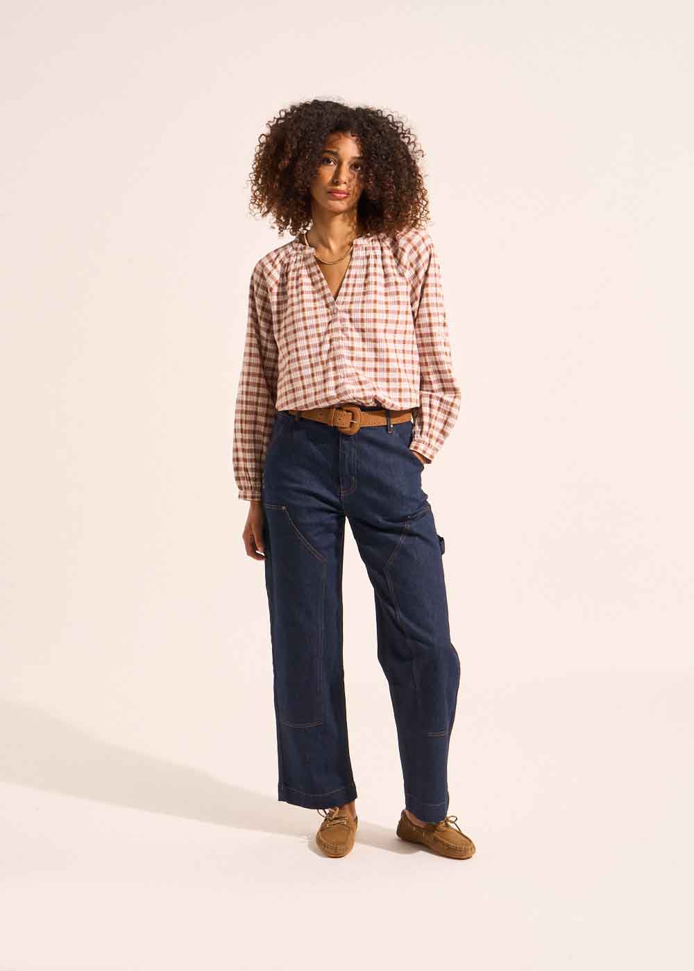 Blouse à carreaux brodée - Sud Express - 5 - Sud Express