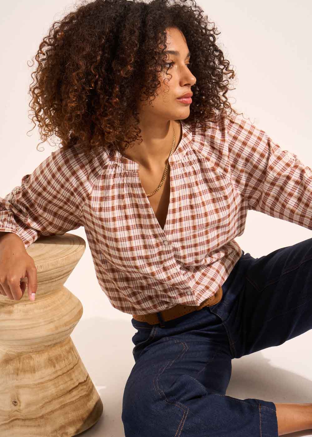 Blouse à carreaux brodée - Sud Express - 7 - Sud Express