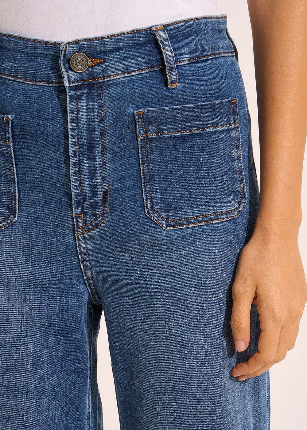 Jean à jambes larges avec revers et taille haute - Sud Express - 5 - Sud Express