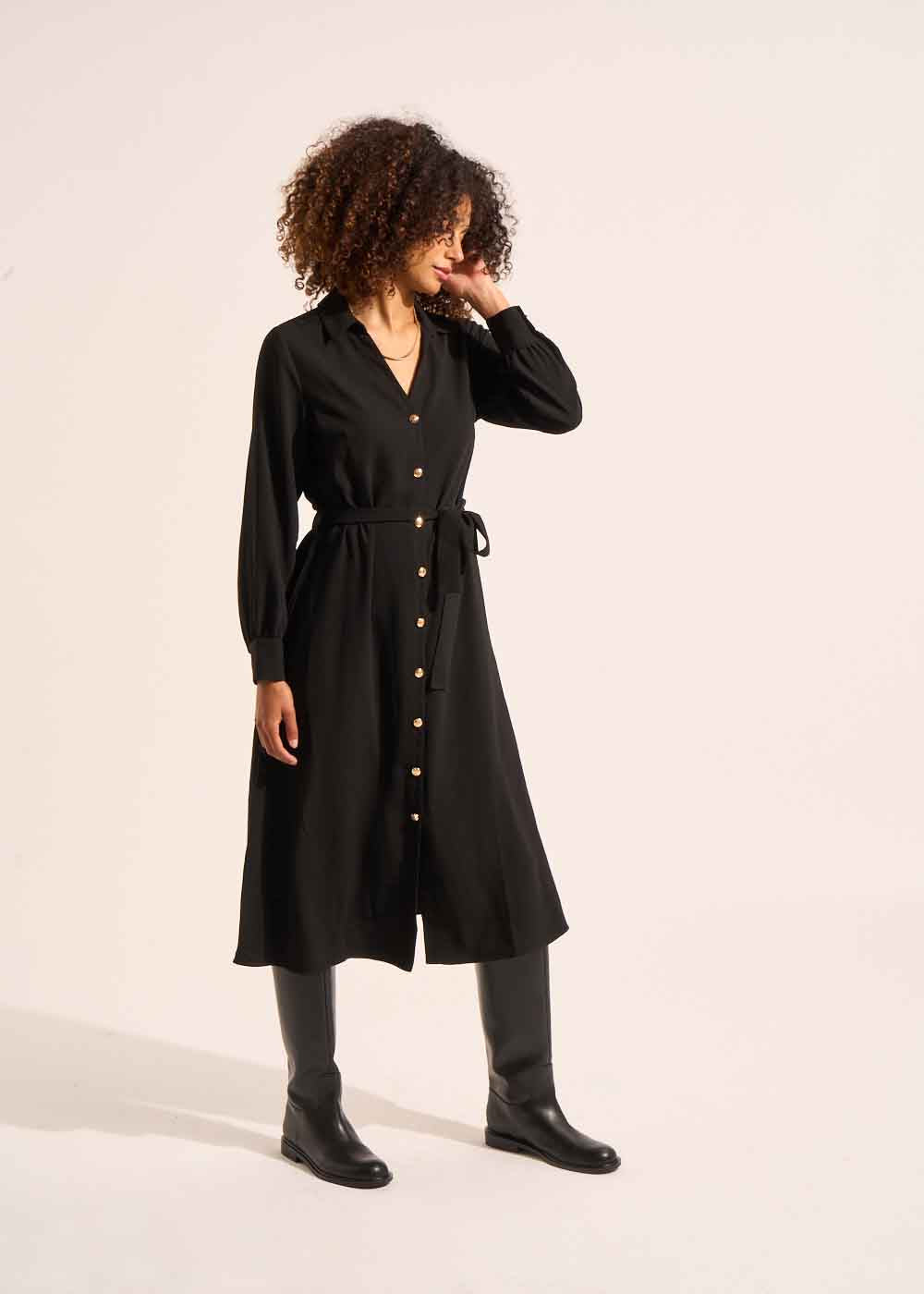 RIMERIA Robe longue à nouer à la taille avec manches longues - 1 - Sud Express - Sud Express