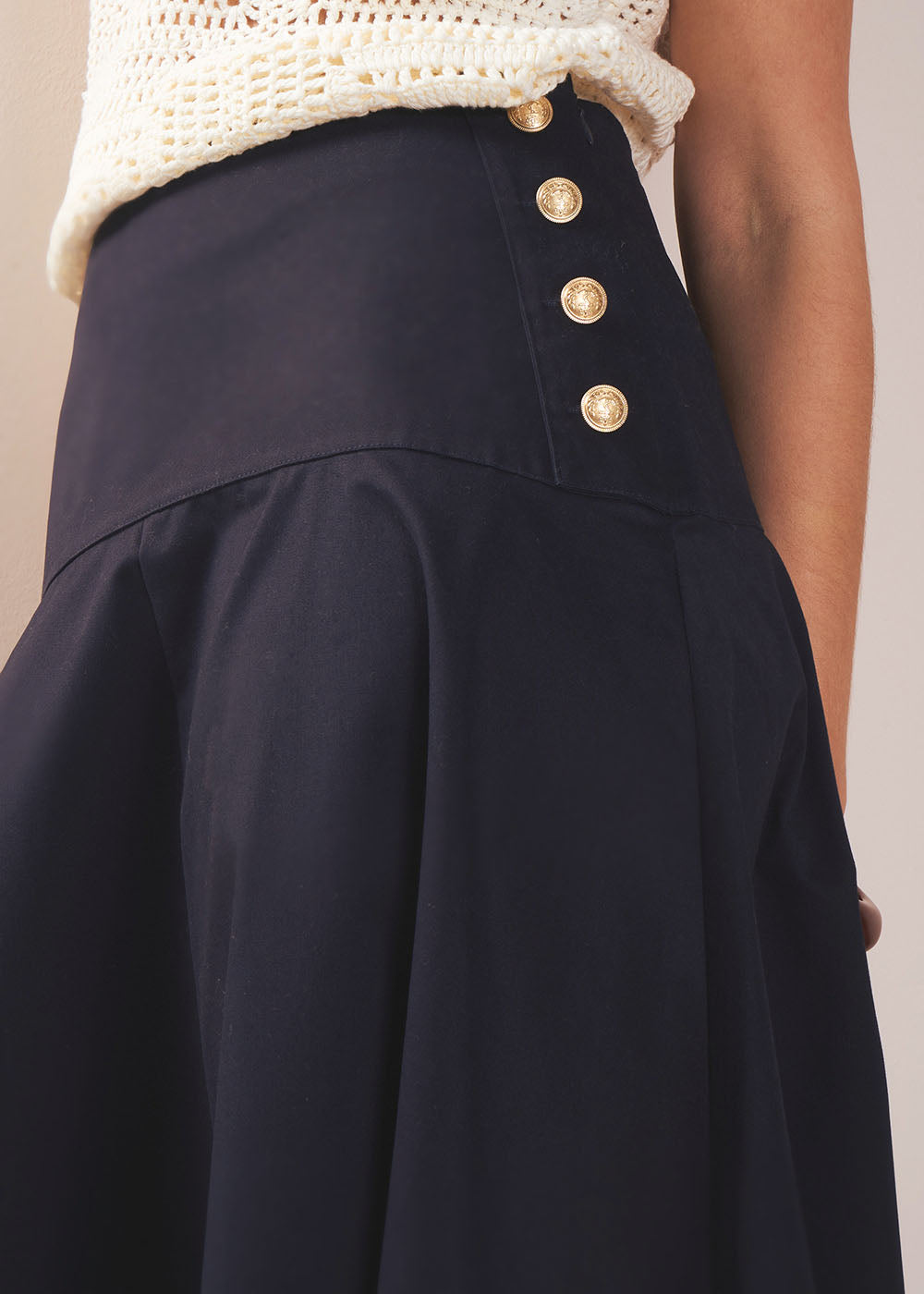 JULIETTE Jupe midi évasée avec des boutons dorés - 2 - Sud Express - Sud Express