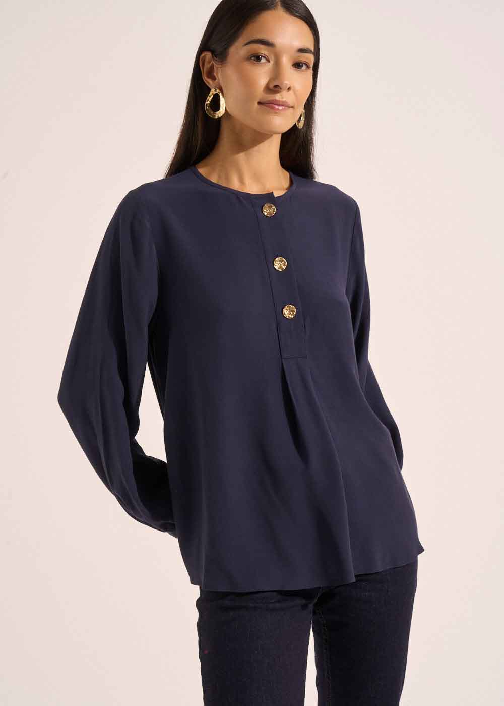 TAZELIE Blouse avec manches longues bouffantes et col rond - 1 - Sud Express - Sud Express