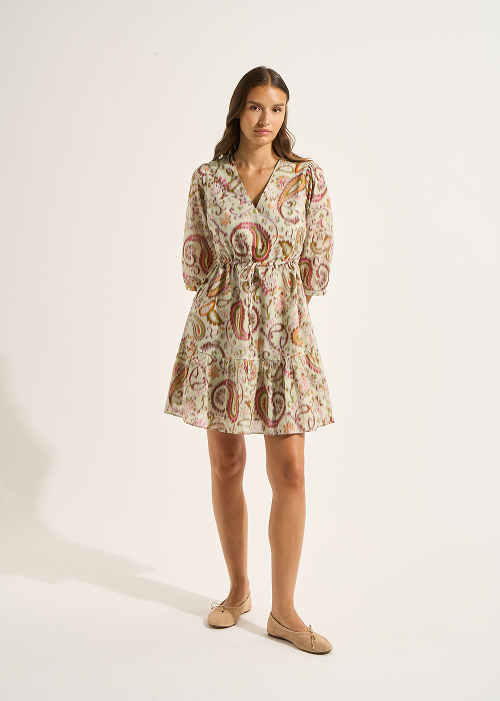 RELEA Robe courte imprimée en coton et décolleté en V - 1 - Sud Express - Sud Express