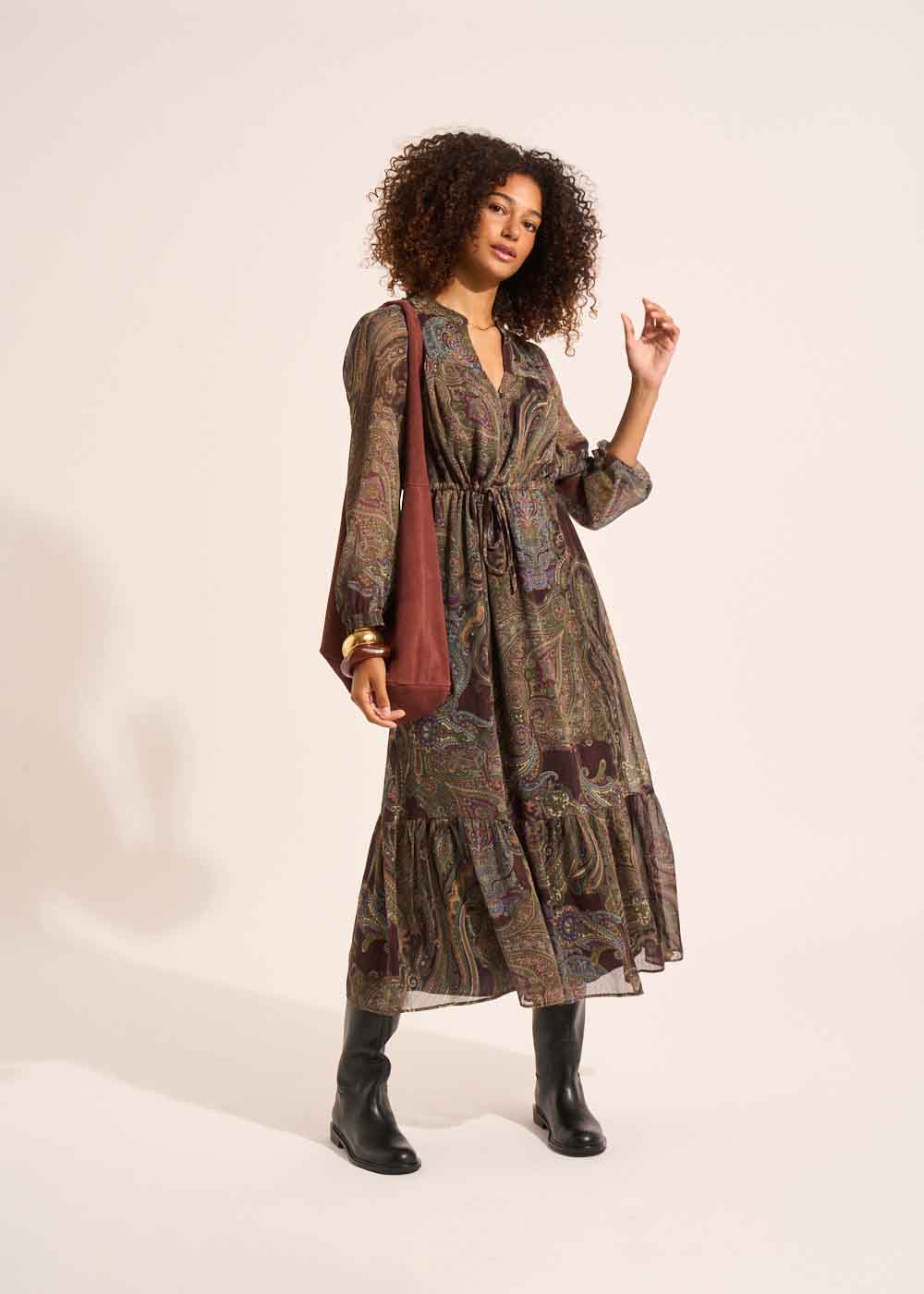 RANERA Robe longue à imprimé avec des manches longues bouffantes - 1 - Sud Express - Sud Express