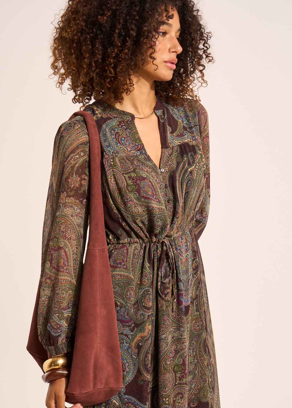 Robe longue à imprimé avec des manches longues bouffantes - Sud Express - 7 - Sud Express