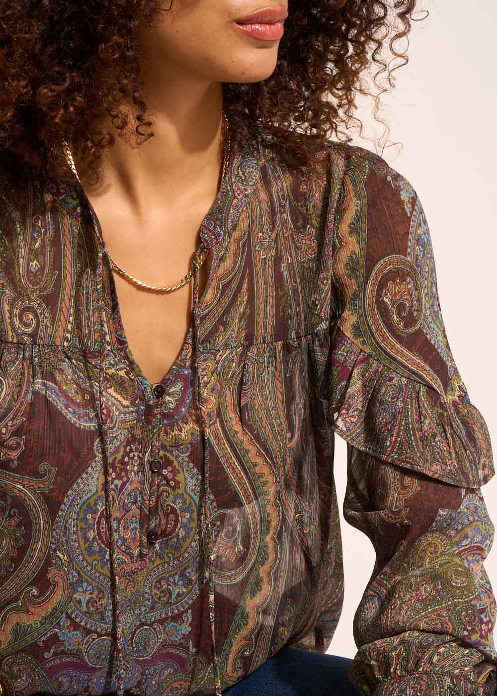 TARENA Chemisier ample imprimé avec des manches longues bouffantes - 2 - Sud Express - Sud Express