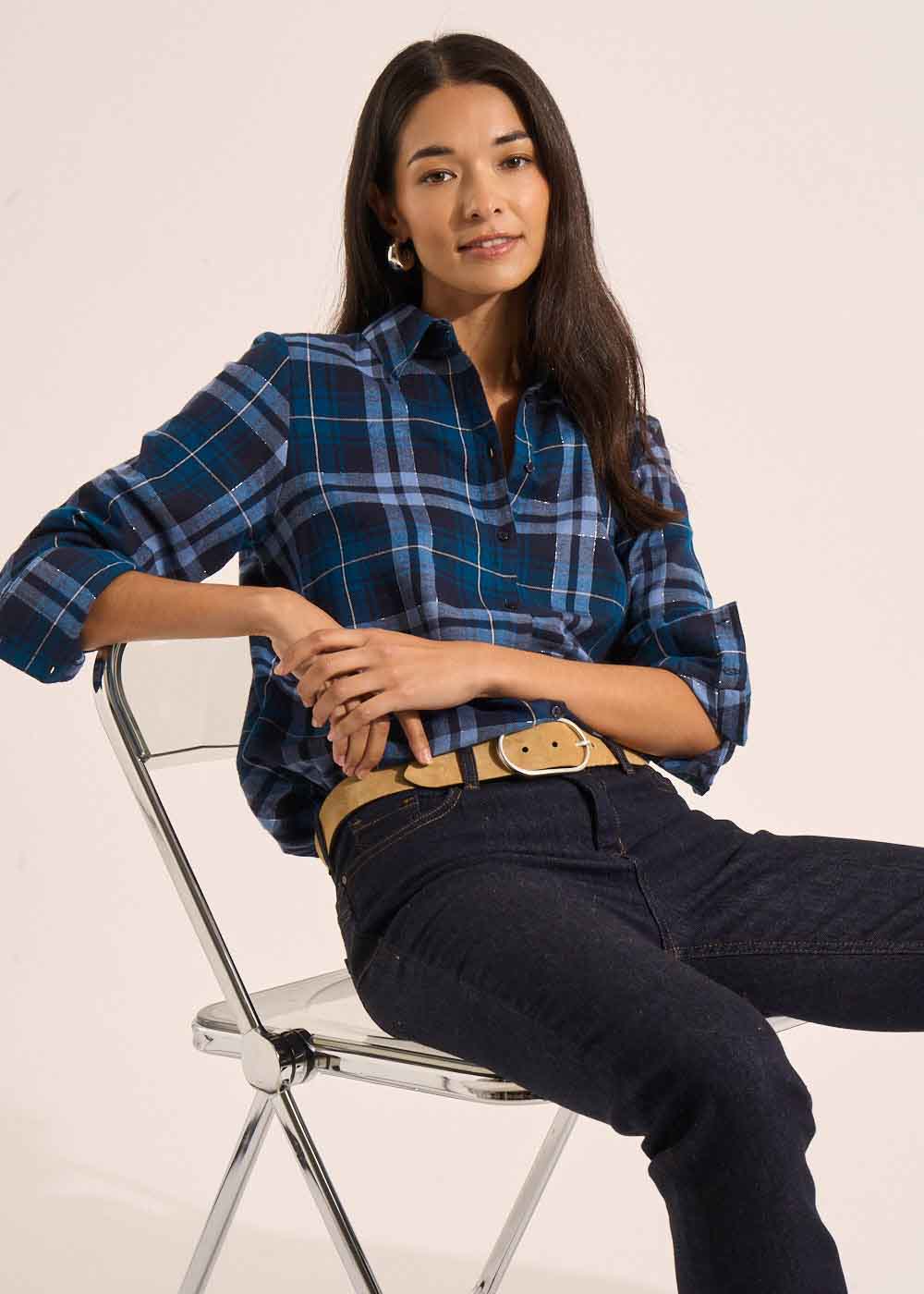 CONSTINA Chemise à carreaux en coton  et fibre métallisée - 1 - Sud Express - Sud Express