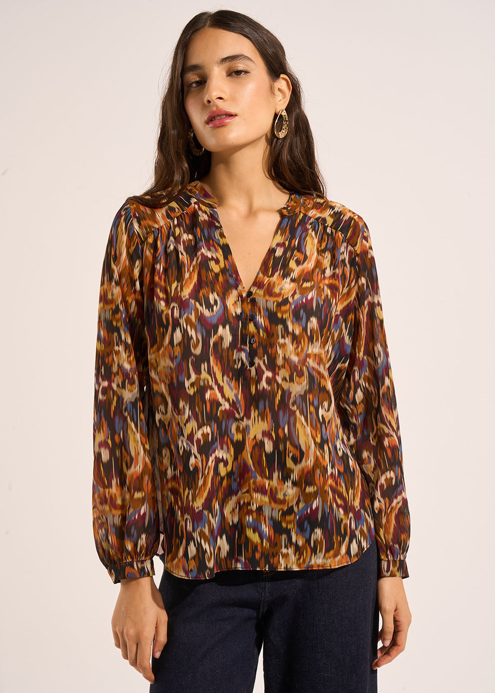 TILOYA Blouse ample à manches longues imprimé multicolore - 1 - Sud Express - Sud Express