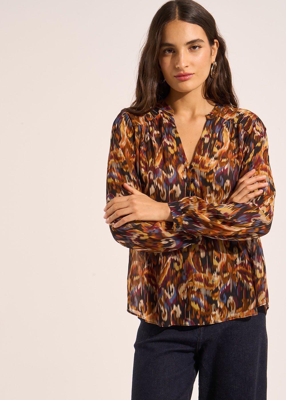Blouse ample à manches longues imprimé multicolore - Sud Express - 5 - Sud Express