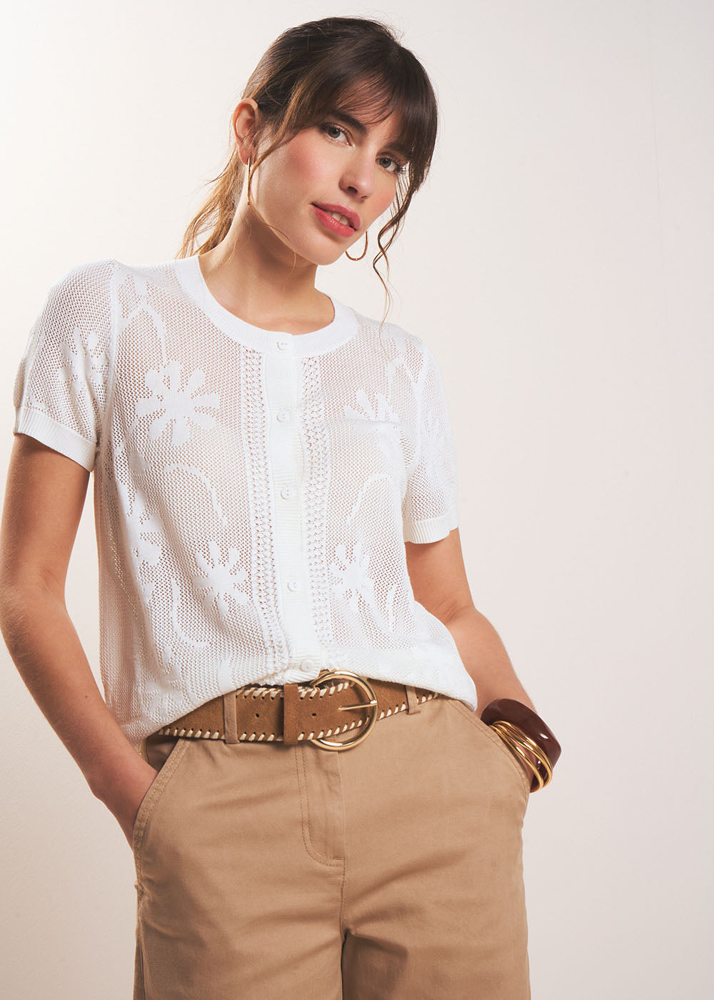 GISELLE Gilet court fleuri manches courtes - 1 - Sud Express - Sud Express