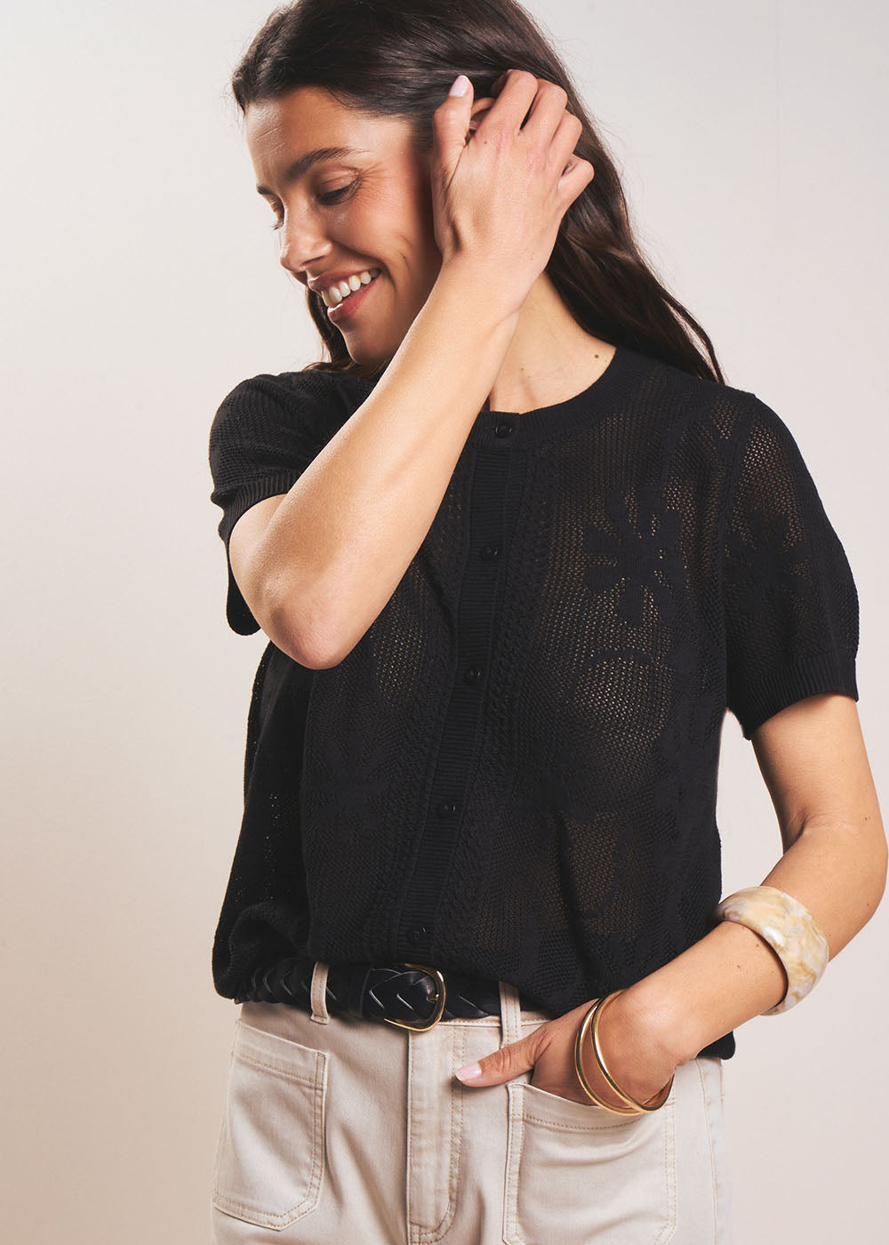 GISELLE Gilet court fleuri manches courtes - 1 - Sud Express - Sud Express