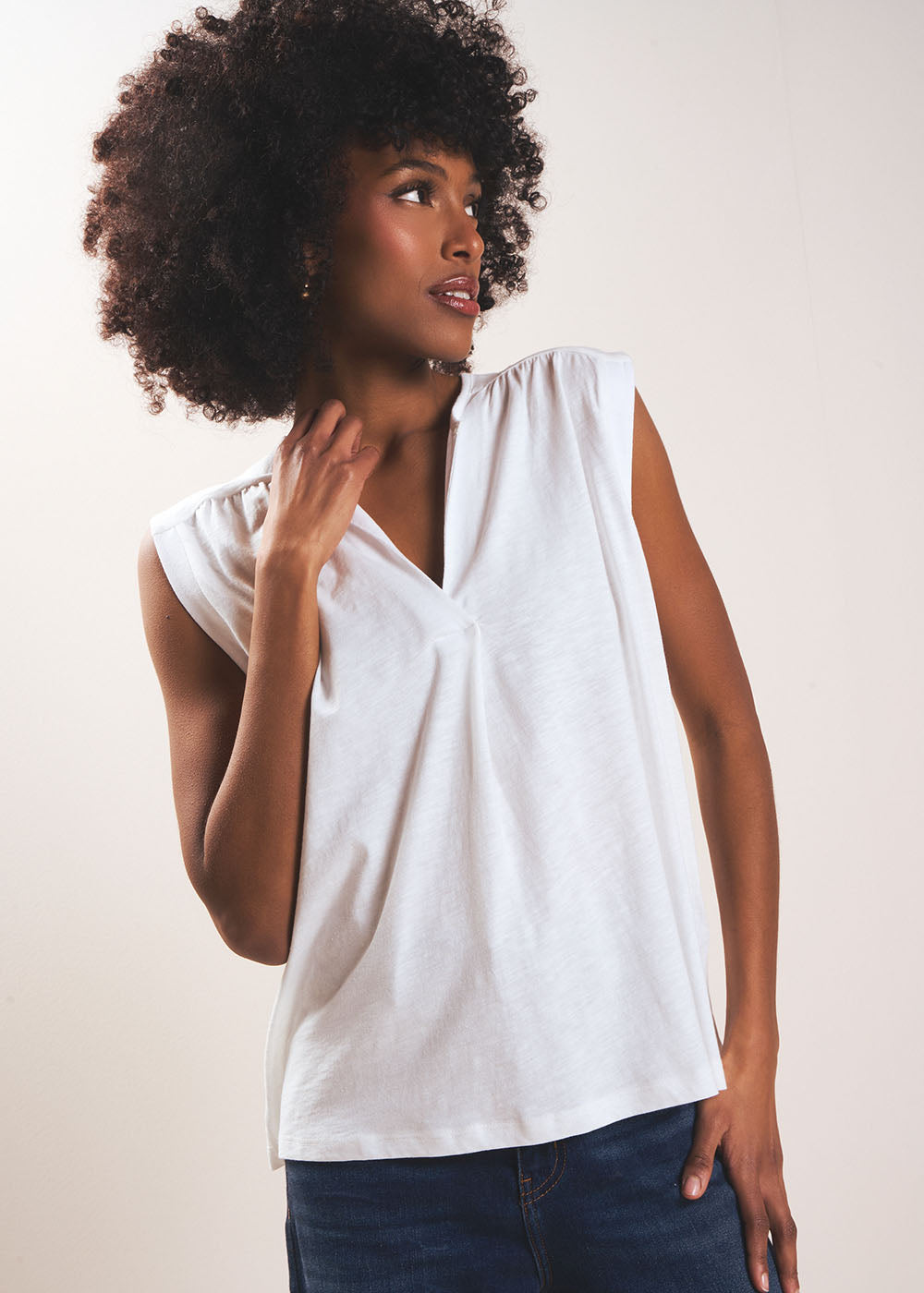 THIERRA Débardeur fluide à décolleté V et jeu de fronces - 1 - Sud Express - Sud Express