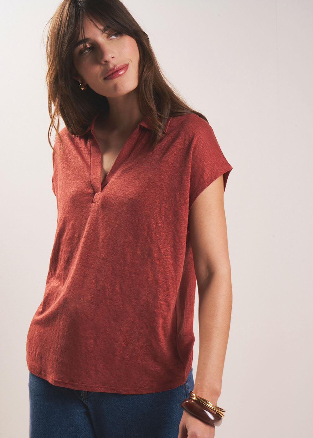 TESSALY T-shirt à col chemise - 1 - Sud Express - Sud Express