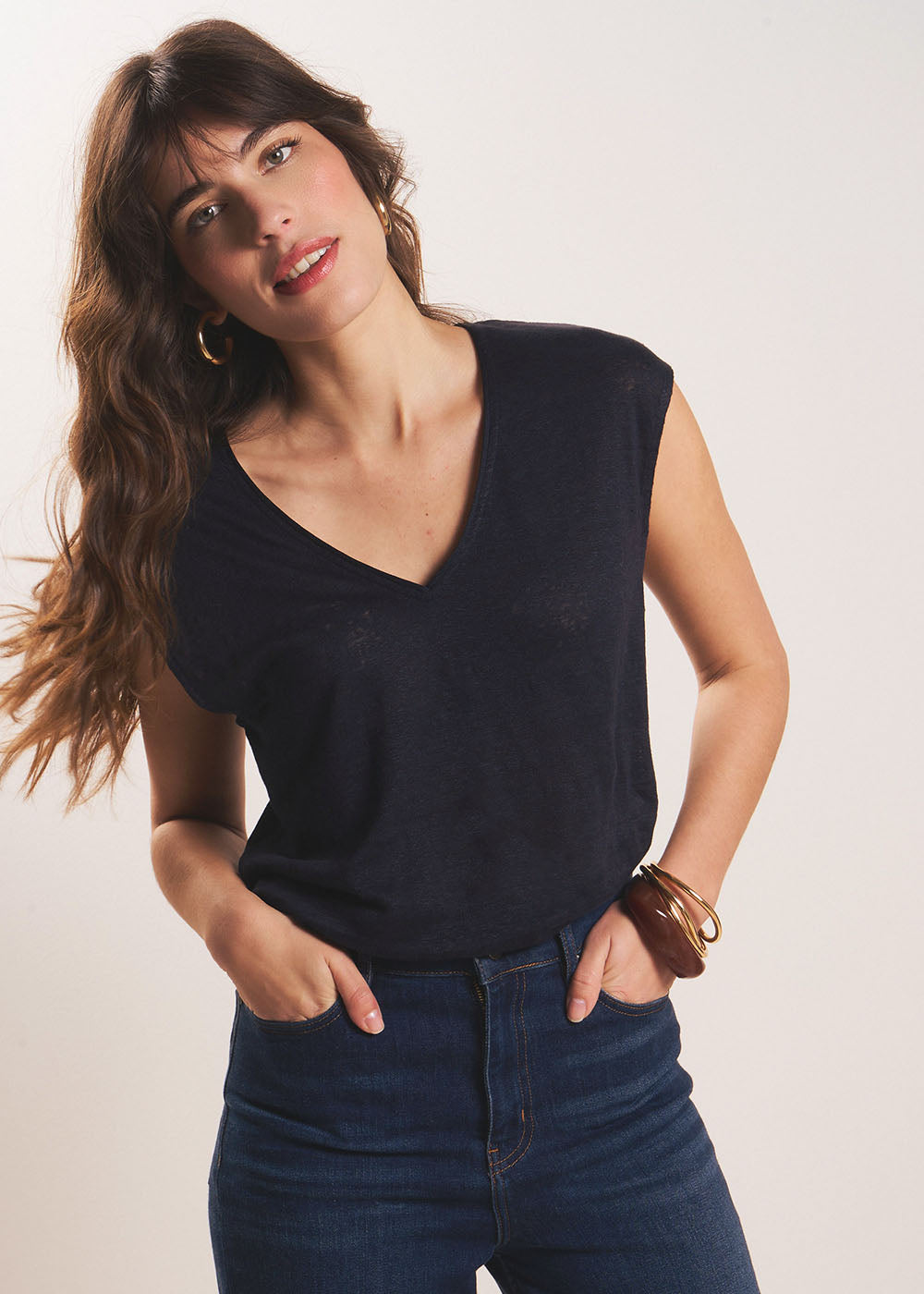 DARIALY Débardeur en lin col V - 1 - Sud Express - Sud Express