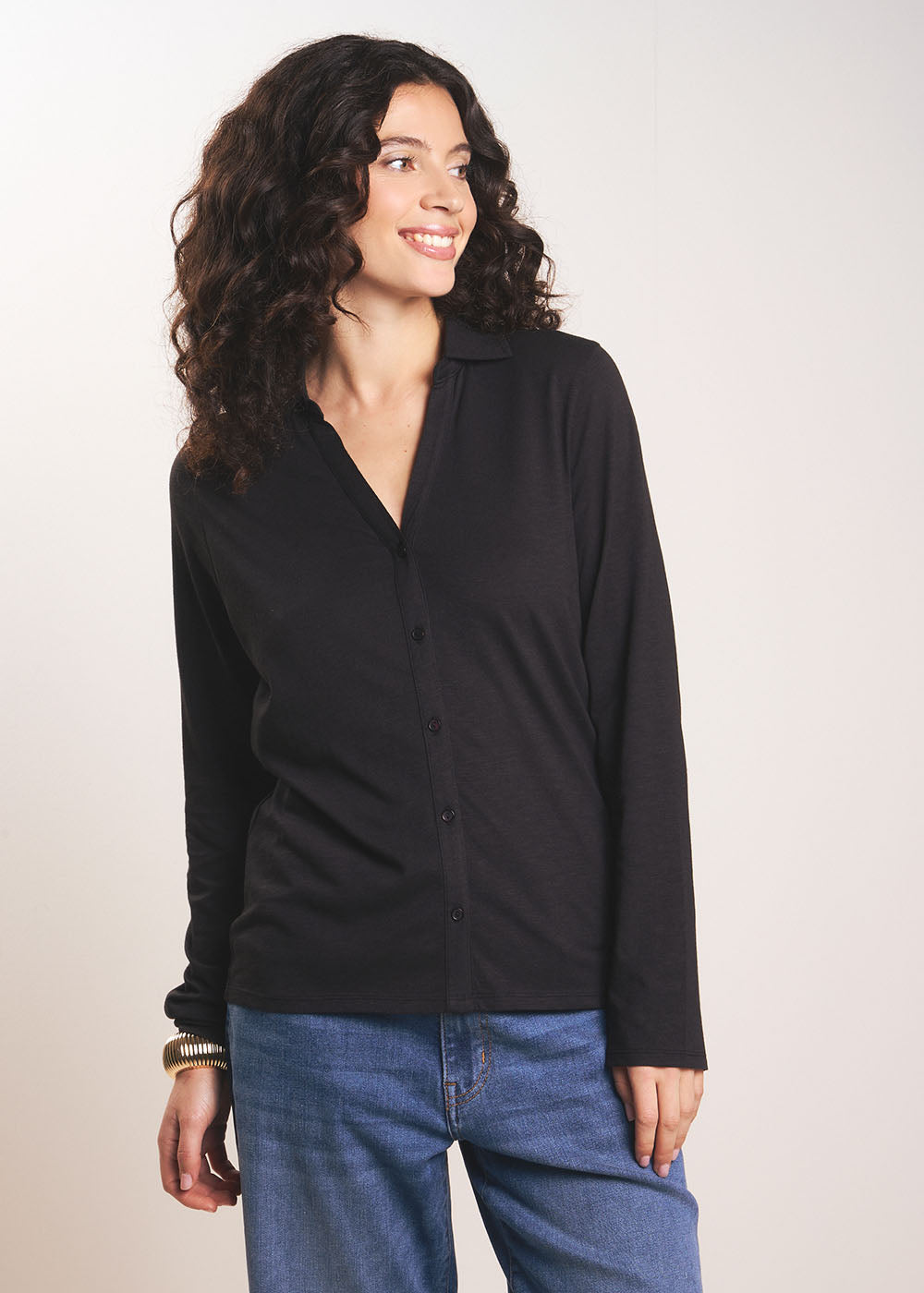 Tee-shirt manches longues col chemise - Sud Express - 1 - Sud Express