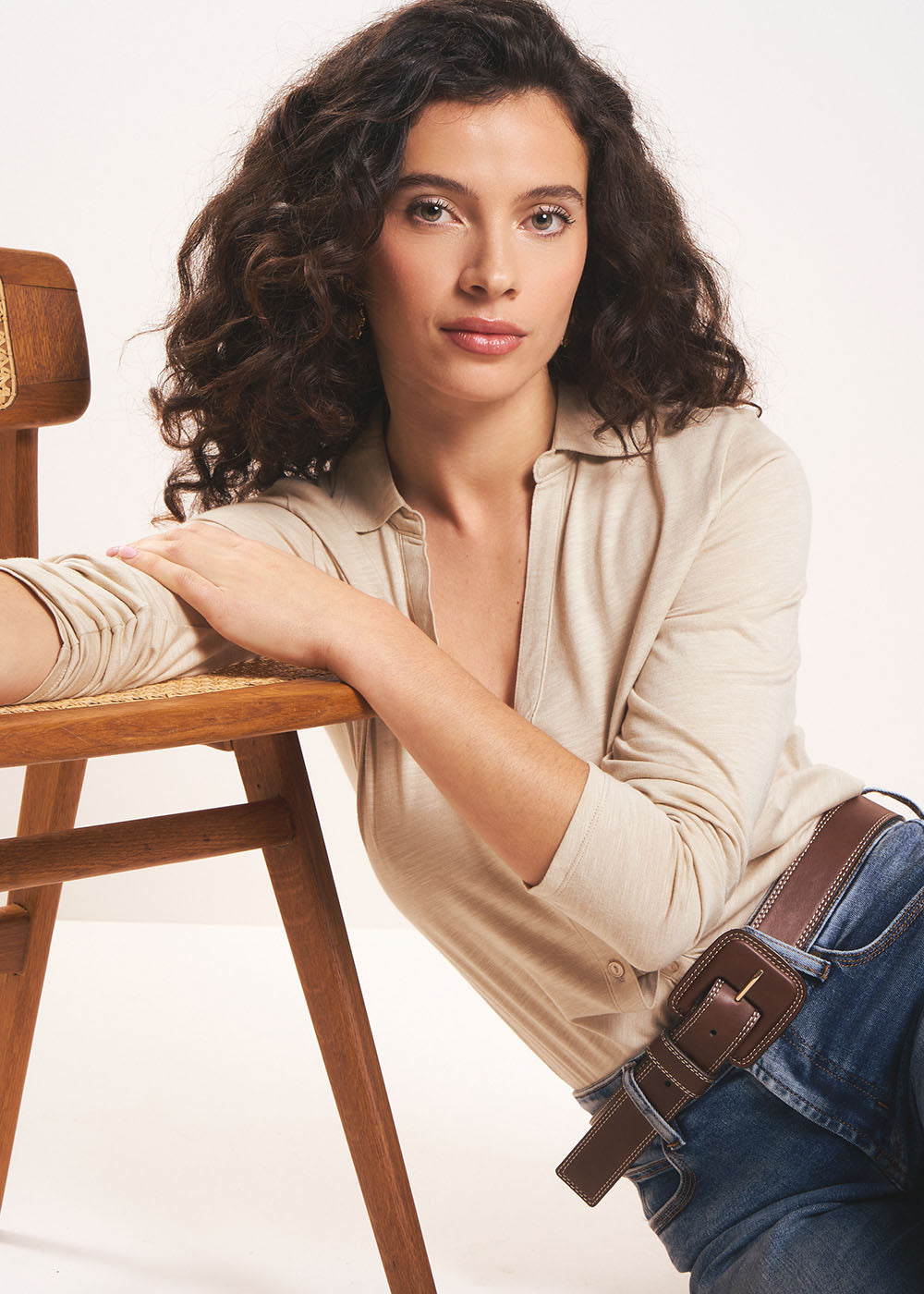 CHIARY Tee-shirt manches longues col chemise - 1 - Sud Express - Sud Express