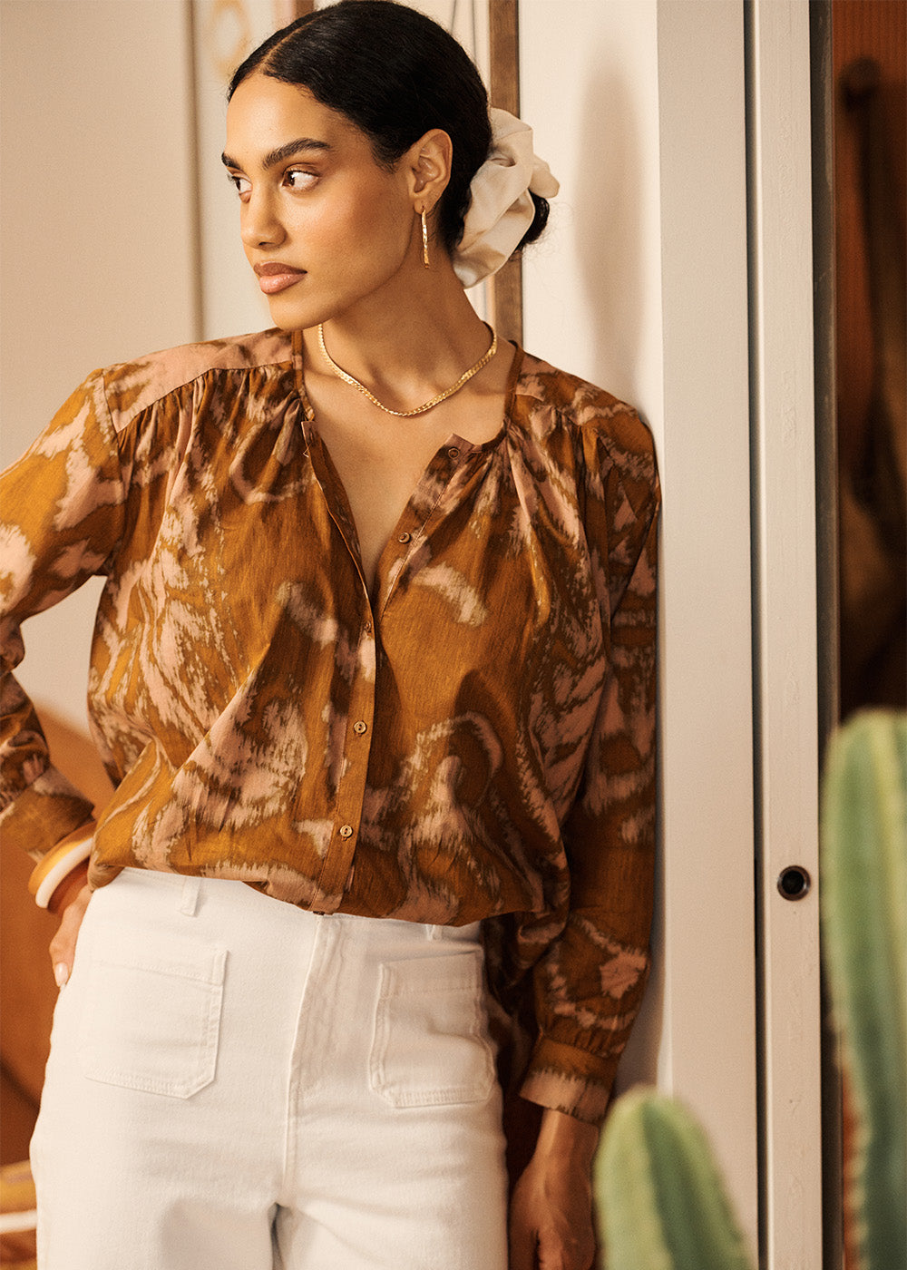 Chemise imprimée en coton à manches longues encolure ronde - Sud Express - 6 - Sud Express