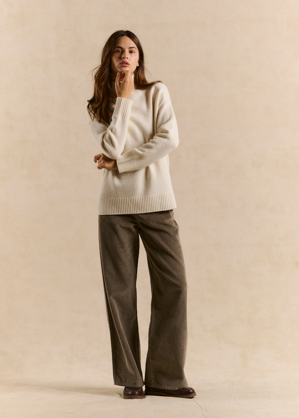 Pantalon large en velours de coton taille haute - Sud Express - 1 - Sud Express