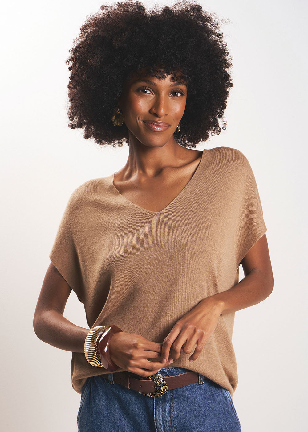 MATINY Pull sans manches à col V en maille côtelée - 1 - Sud Express - Sud Express