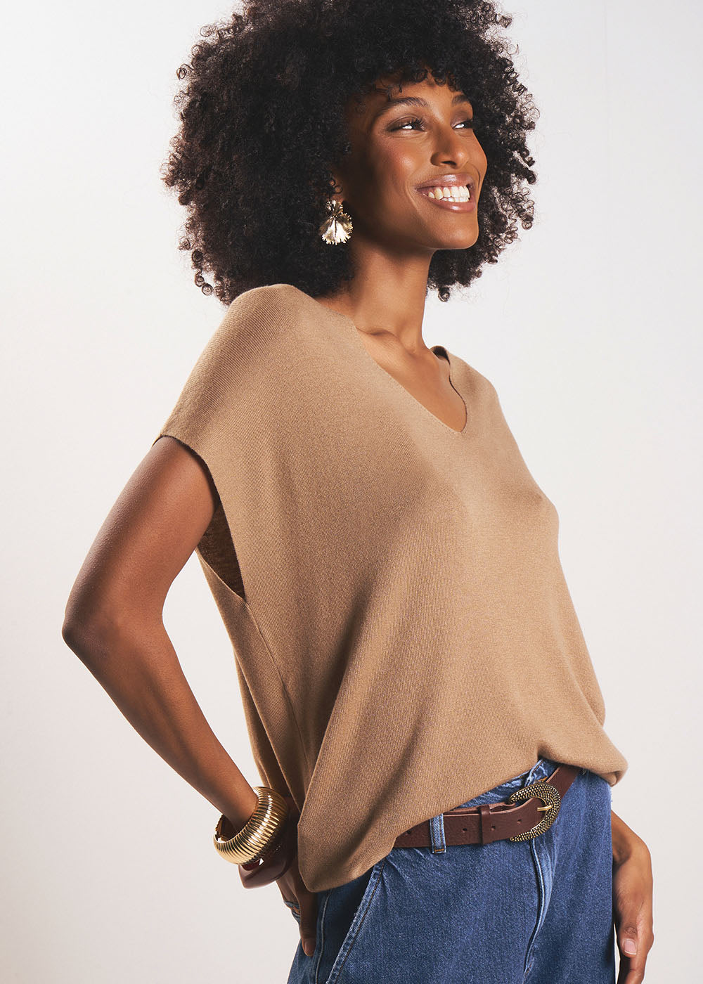 MATINY Pull sans manches à col V en maille côtelée - 4 - Sud Express - Sud Express