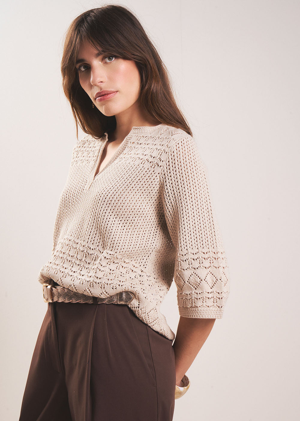 MOSY Pull à encolure tunisienne en maille ajourée - 1 - Sud Express - Sud Express