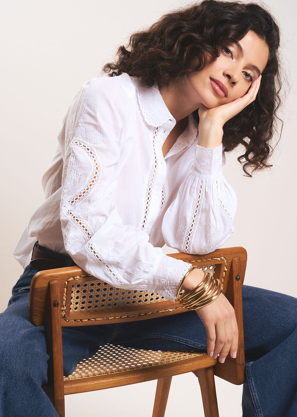 CORALINA Chemisier brodé manches longues bouffantes en coton - 1 - Sud Express - Sud Express