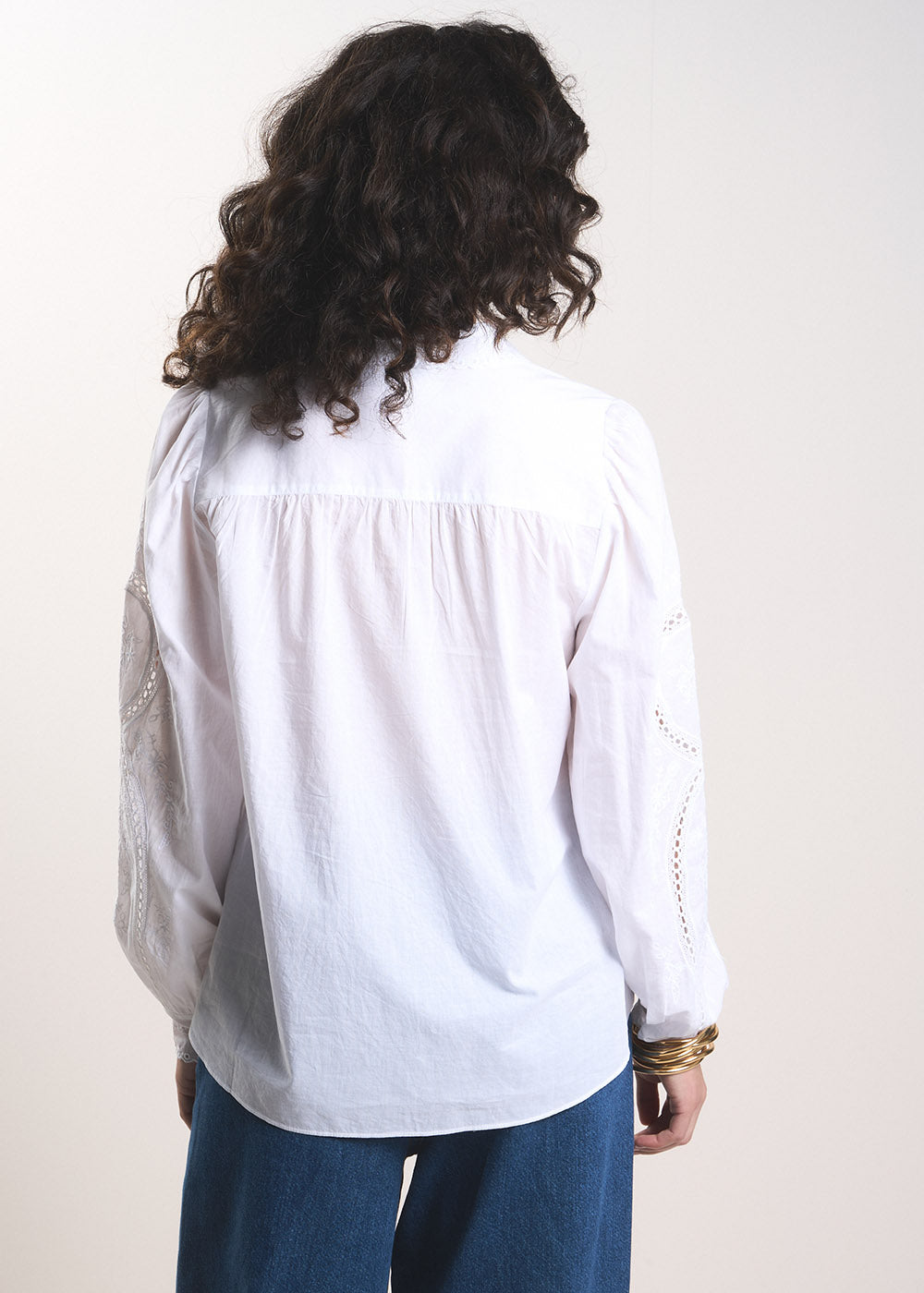 Chemisier brodé manches longues bouffantes en coton - Sud Express - 3 - Sud Express
