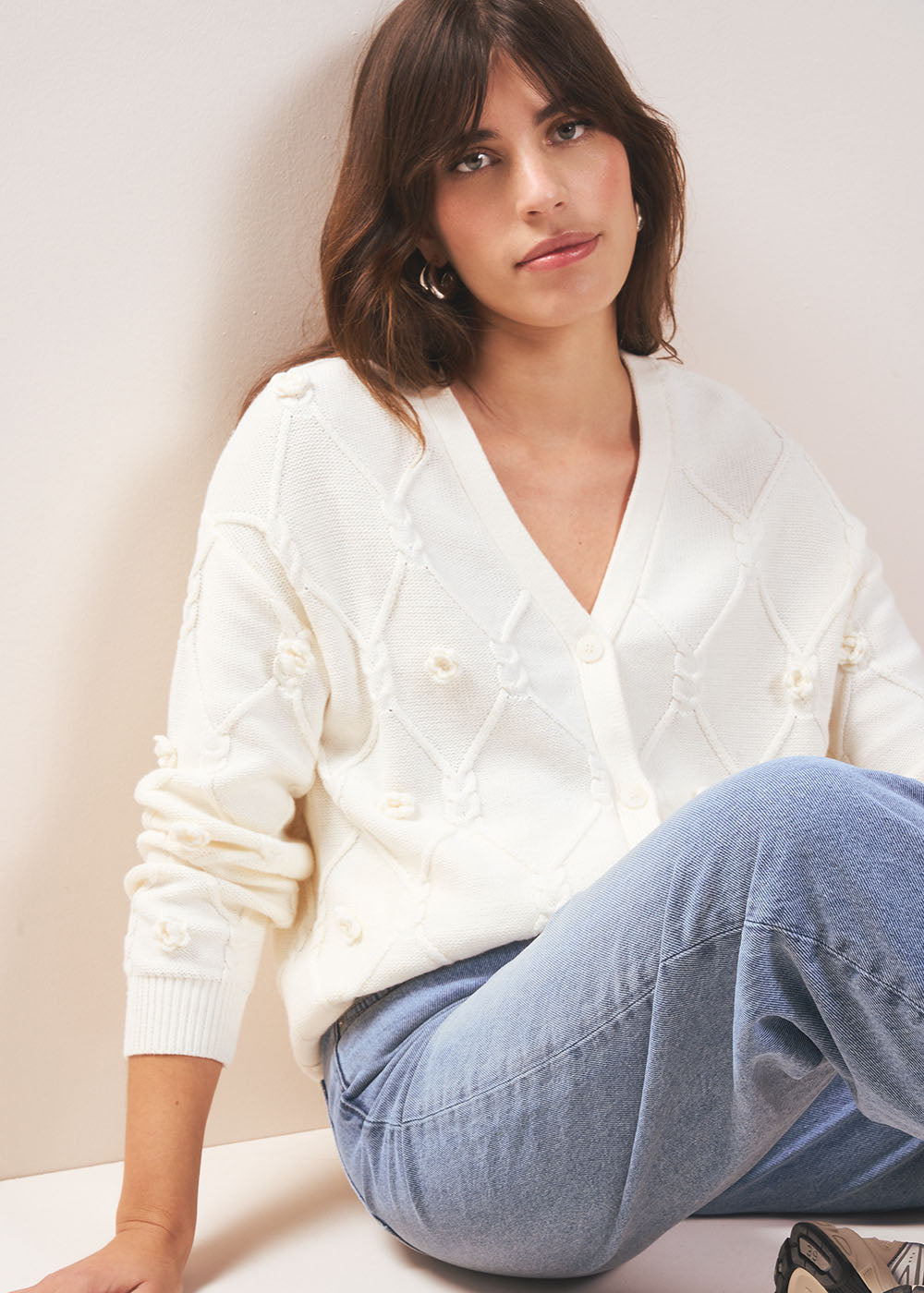 Gilet torsadé à fleurs en coton - Sud Express - 5 - Sud Express