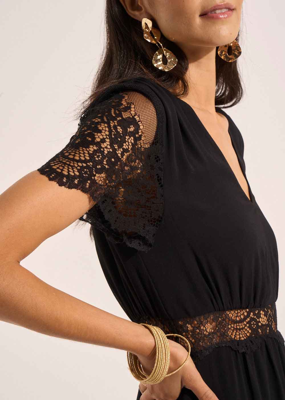 RILOUMA Robe midi col V avec dentelles - 2 - Sud Express - Sud Express