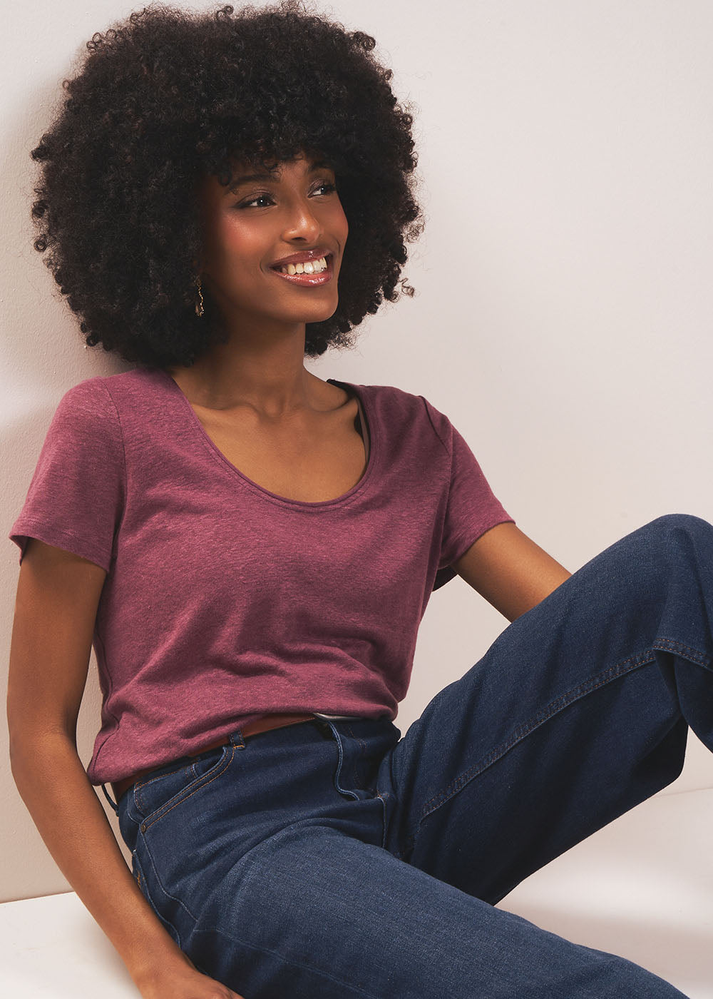 TIMBA T-shirt en lin col rond ouvert - 1 - Sud Express - Sud Express