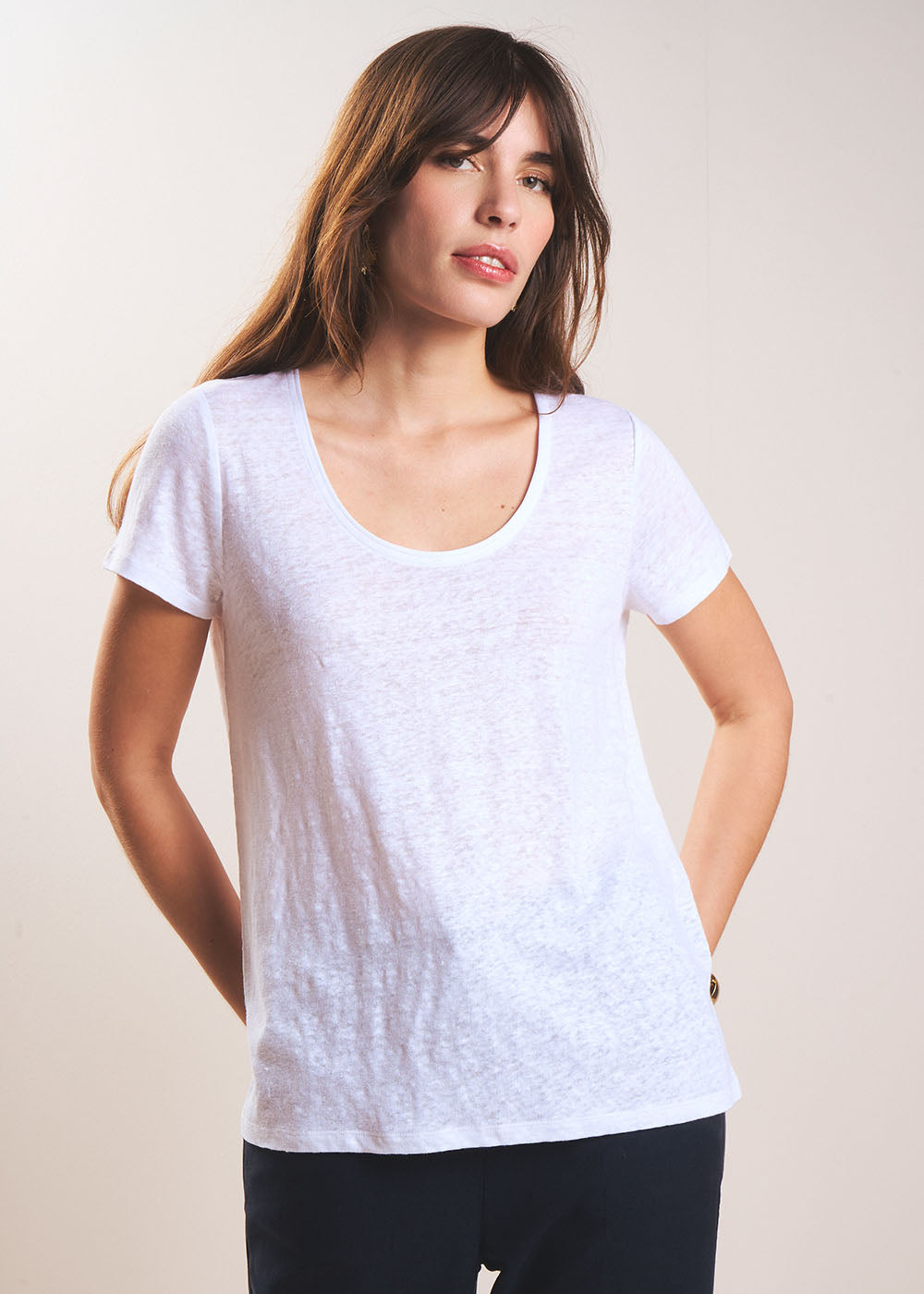 TIMBA T-shirt en lin col rond ouvert - 1 - Sud Express - Sud Express