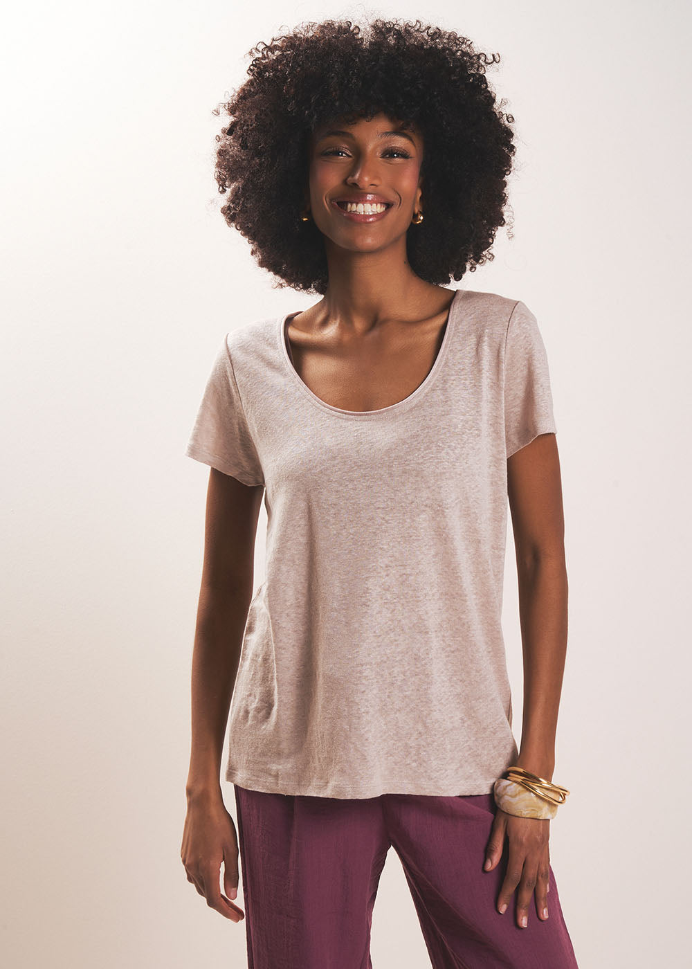 TIMBA T-shirt en lin col rond ouvert - 1 - Sud Express - Sud Express