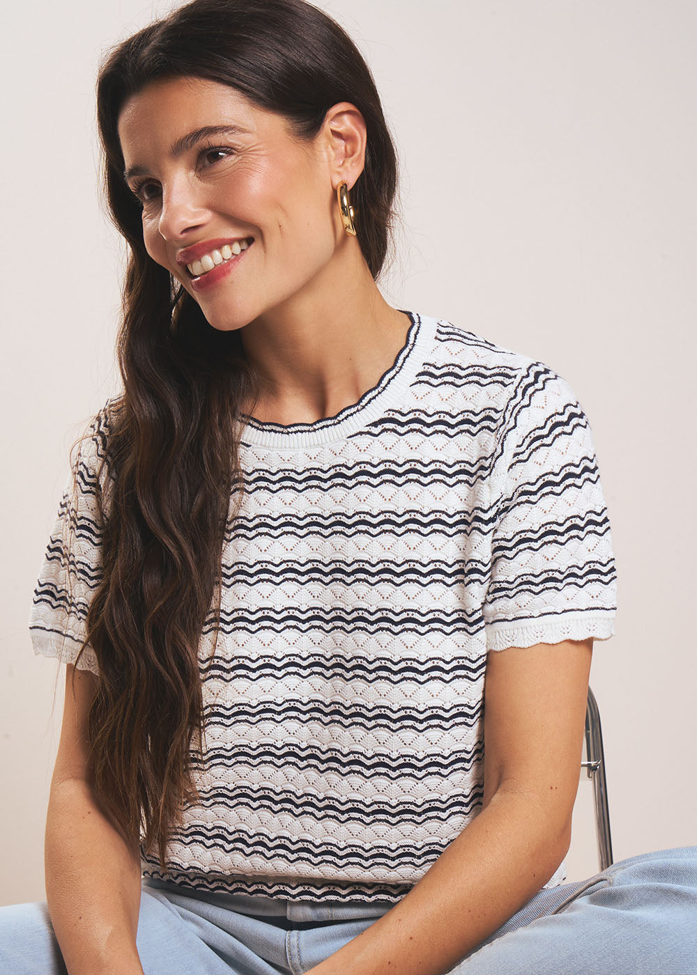 MATY Pull à manches courtes rayé - 1 - Sud Express - Sud Express