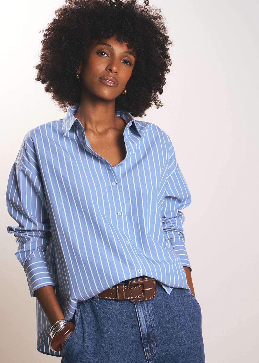 Chemise rayée oversize à manches longues en coton - Sud Express - 5 - Sud Express