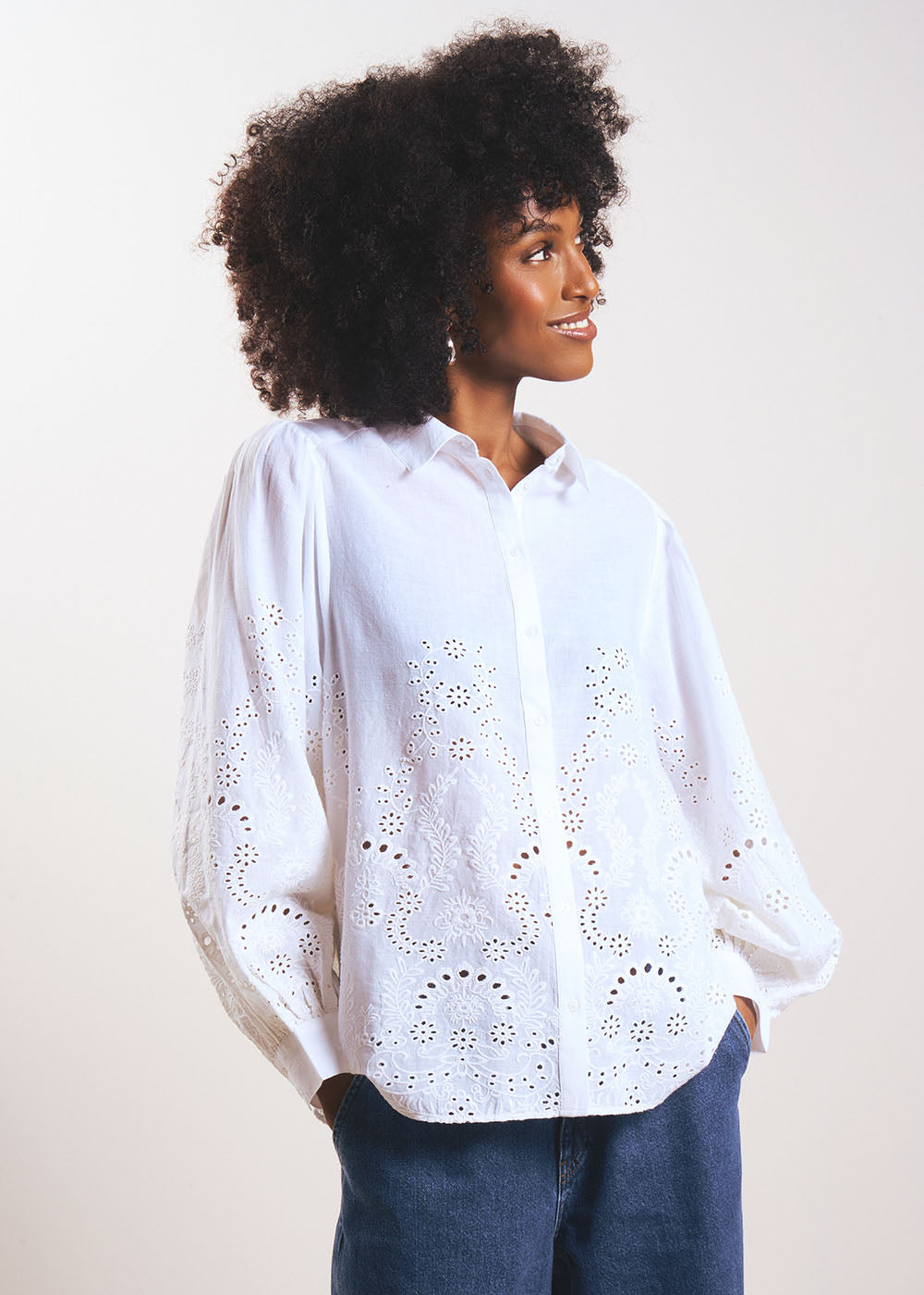 CAJASMINE Chemise brodée avec manches volumineuses - 1 - Sud Express - Sud Express