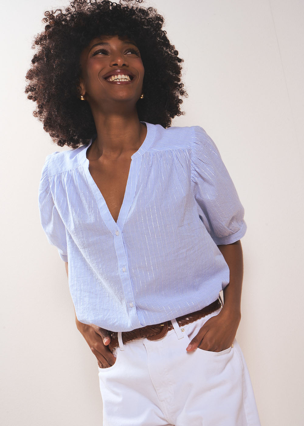 Chemise rayée et manches courtes ballon - Sud Express - 1 - Sud Express