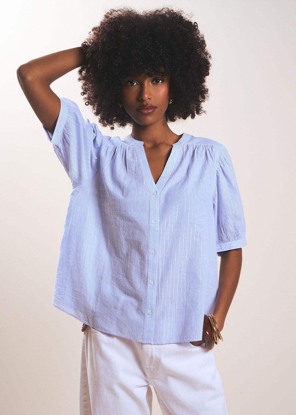 Chemise rayée et manches courtes ballon - Sud Express - 5 - Sud Express