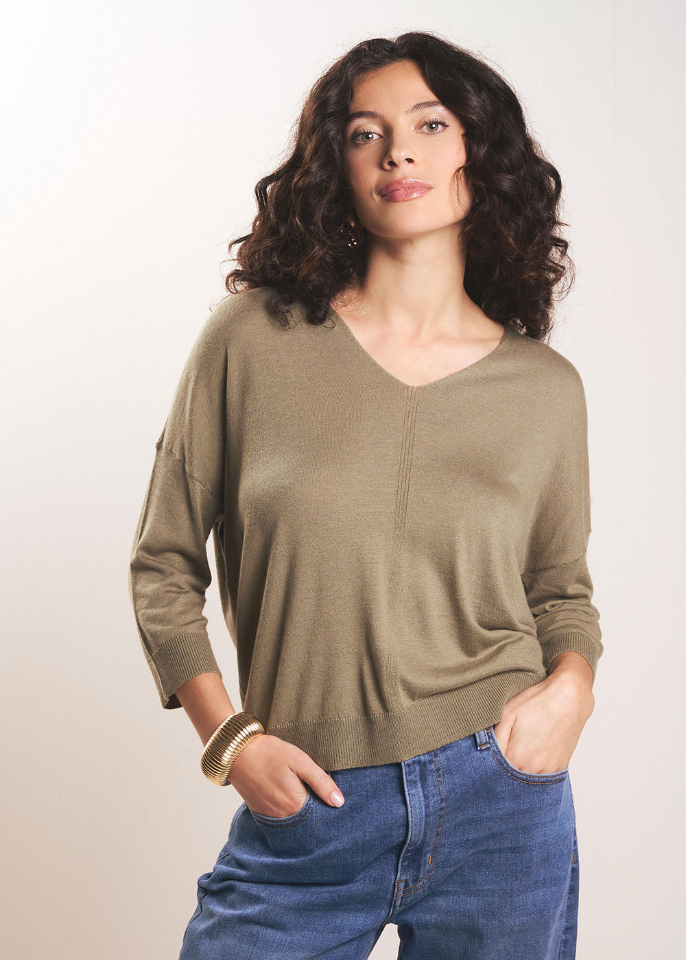 MANONO Pull col V oversize avec manches mi-longues - 1 - Sud Express - Sud Express