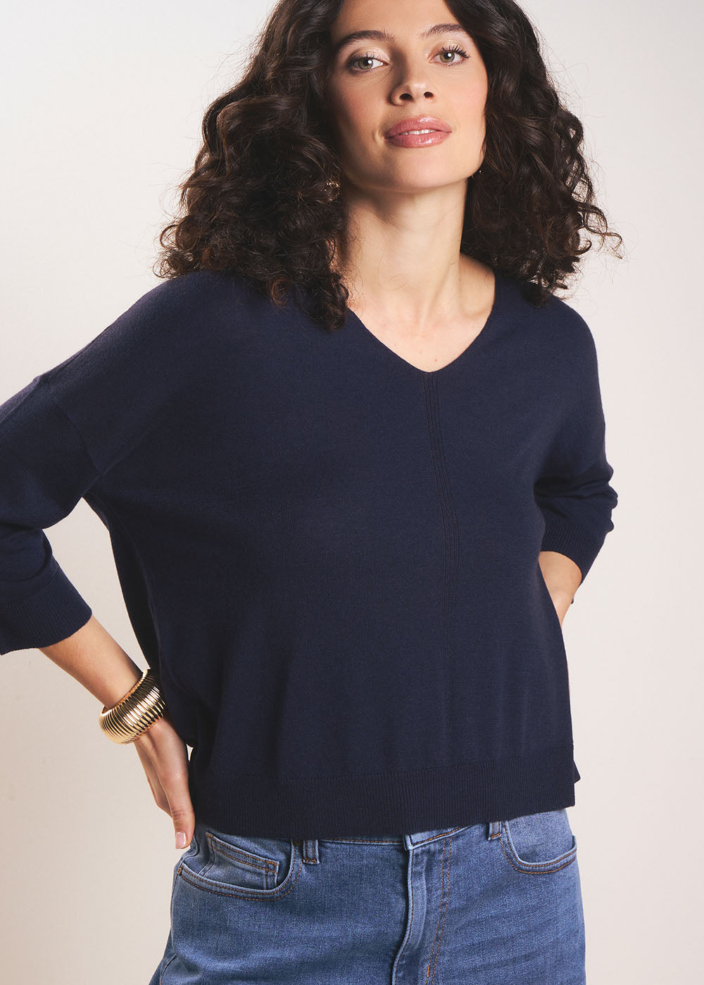 MANONO Pull col V oversize avec manches mi-longues - 1 - Sud Express - Sud Express