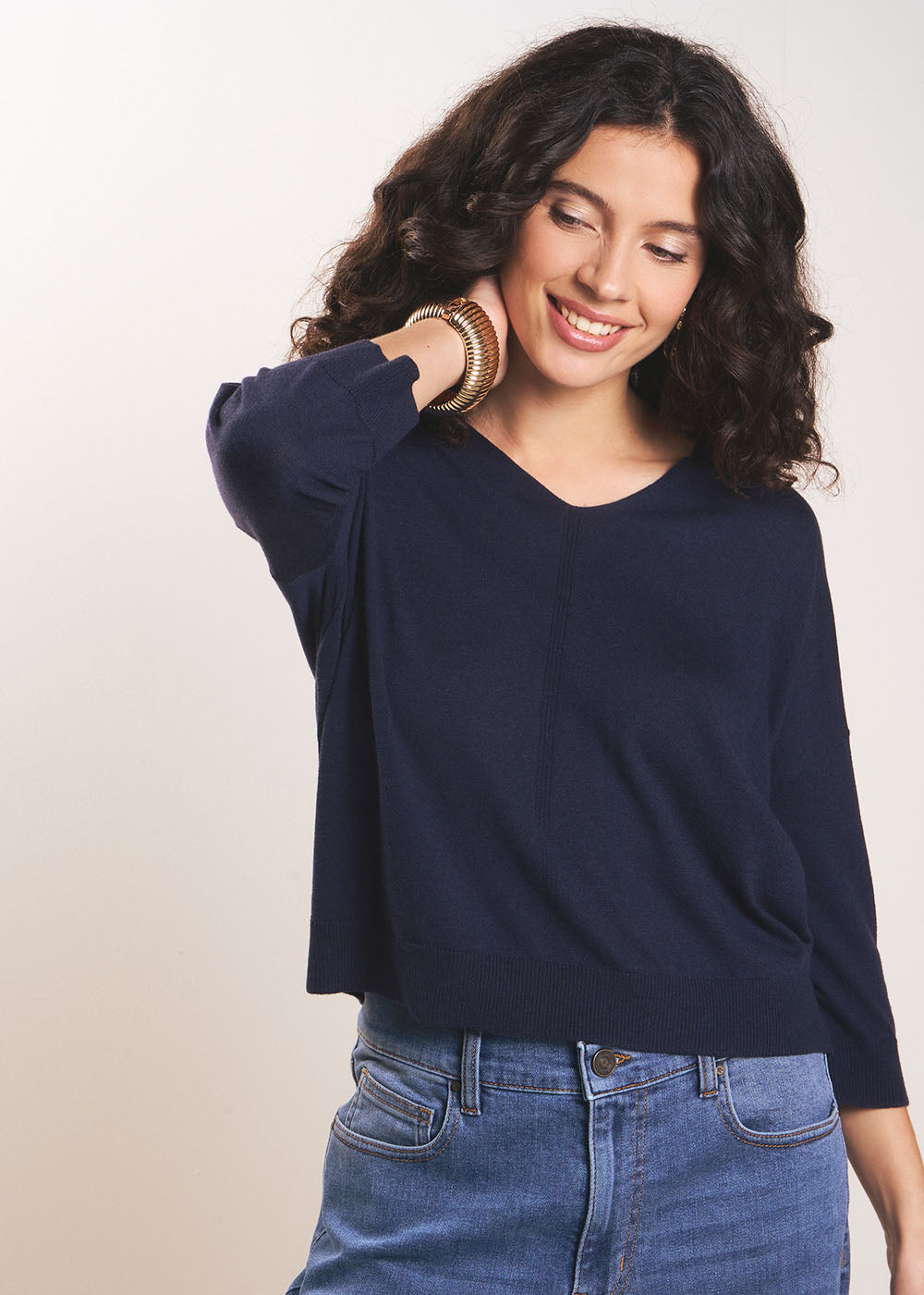 Pull col V oversize avec manches mi-longues - Sud Express - 5 - Sud Express