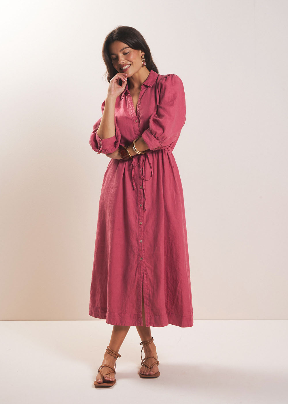 REBANE Robe longue en lin avec lien taille - 1 - Sud Express - Sud Express