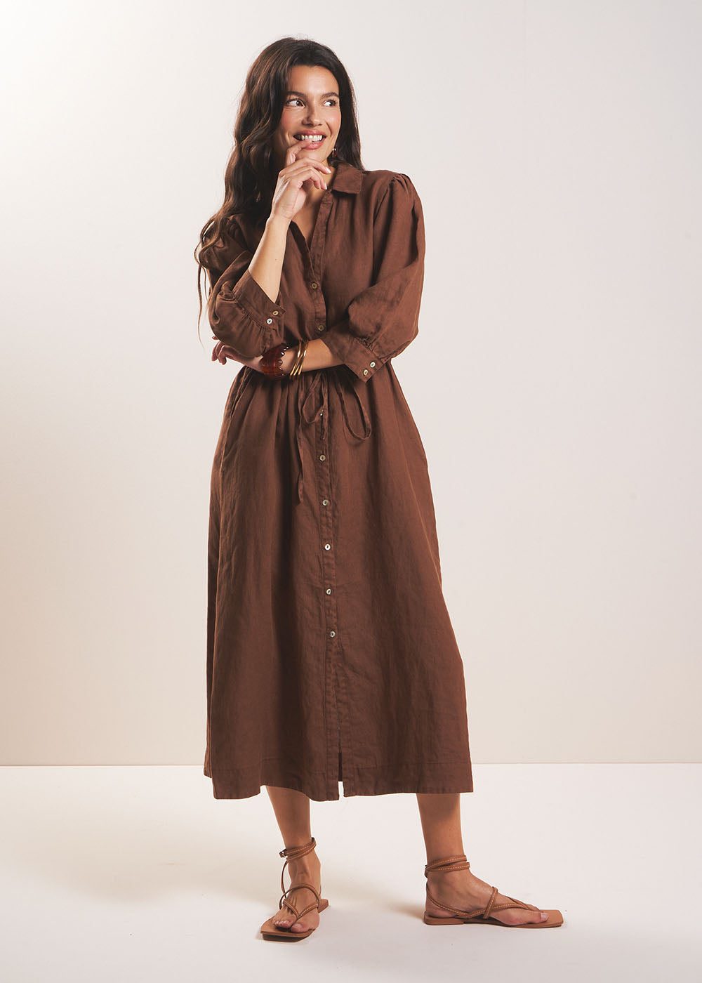 REBANE Robe longue en lin avec lien taille - 1 - Sud Express - Sud Express